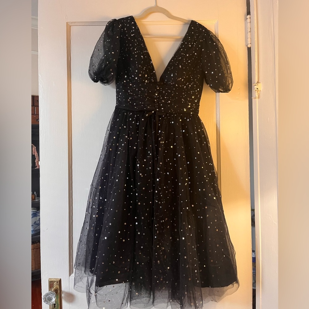 Black Layered Tulle Dress with Moon and Stars Corset Back